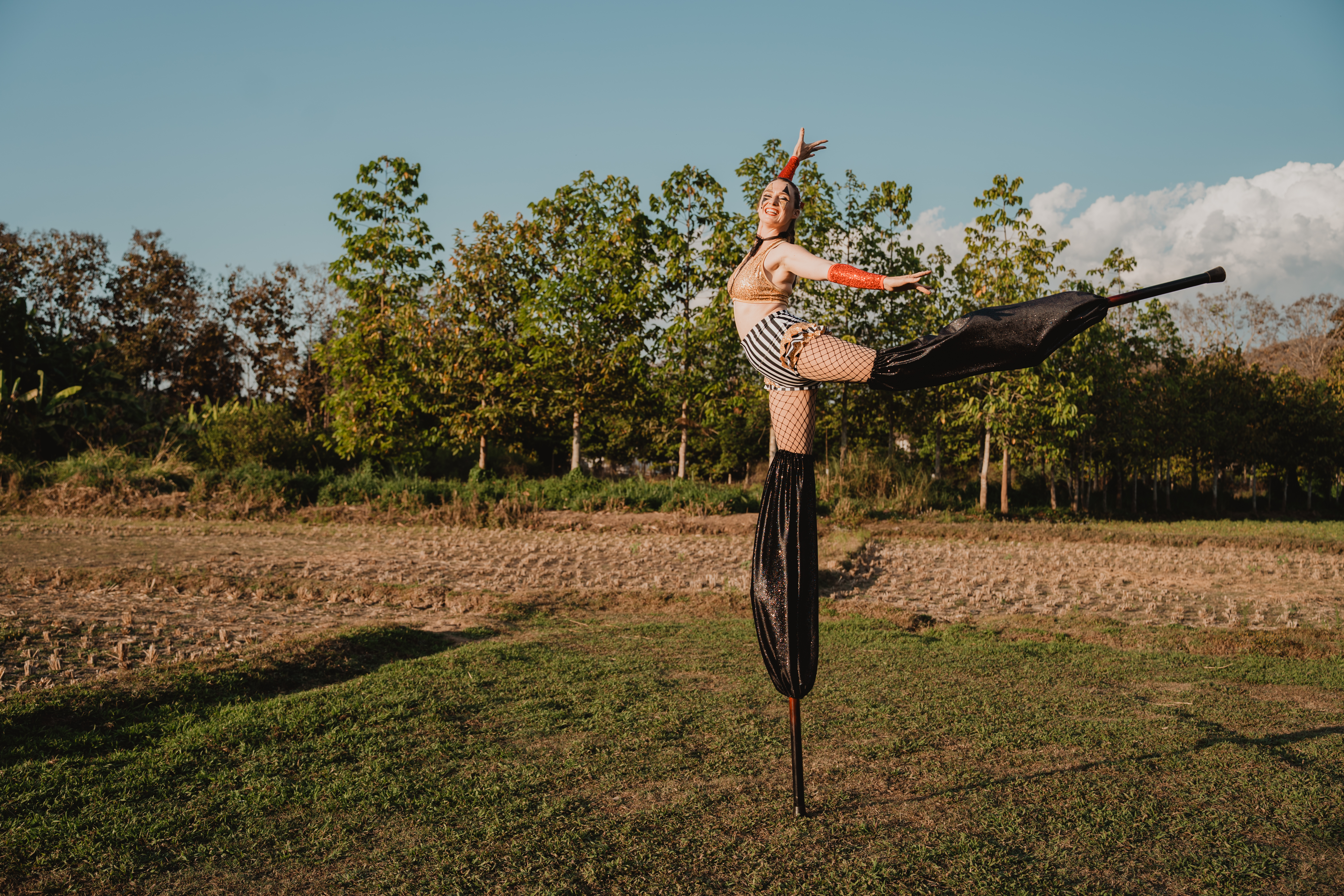 Fire dance performance, golden hour